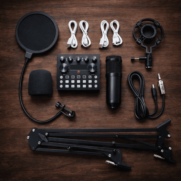7c7fa31b1e0f3131a204af611f301d90 V10 BM-800 Podcast Condenser Microphone Set with Live Sound Card & Adjustable Scissor Arm Stand