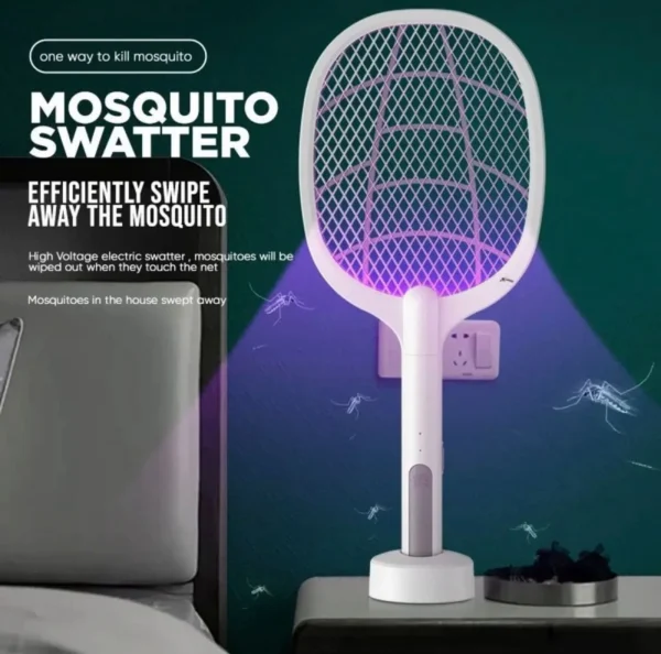 7db3a7426cb42c34029ae9e5225e41fc USB Rechargeable Mosquito Racket With Stand – Electric Insect Killer Bat For Indoor And Outdoor Use | Insects Killer | Mosquito Killer Racket (Random Color)