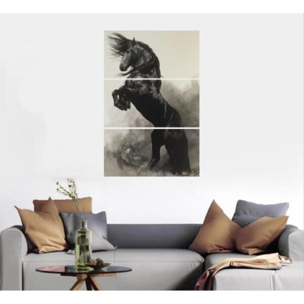 3 Pc Black Horse Wall Décor Photo Tiles | Elegant Design | Self‑Adhesive Double Tape | Size 8x11 | Premium Finish