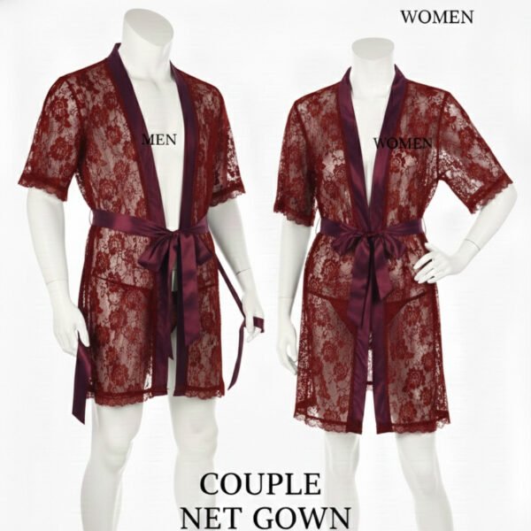 8087646f8170452997c16d4765122061 Couple Matching Romantic Robe / Gown Set – Sensual Net Nightwear for Men & Women (Pack of 2) | SKU: DC-C004