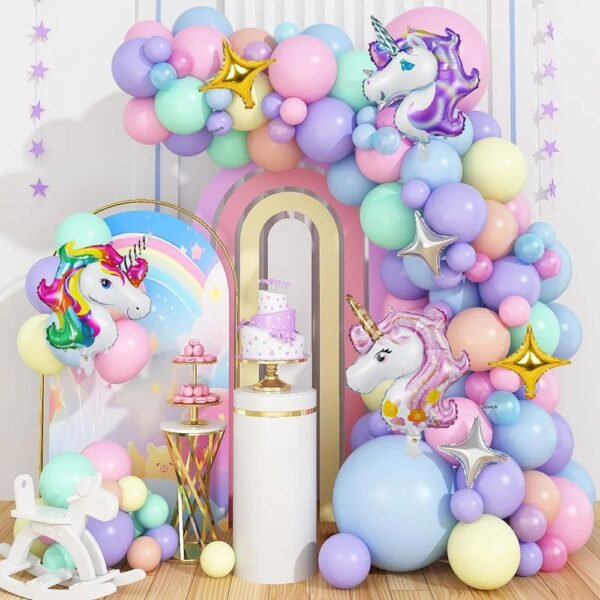 8095261baa29a904c731a37a7a35ef94 57 Pcs Pastel Unicorn Birthday Decoration Set With Balloon Garland, Foil Unicorn And Star Balloons For Girls Party