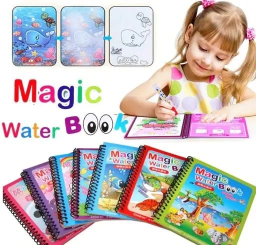 80f34202e8f43a262539cbb9be22f3aa Magic Water Coloring Book For Toddlers Reusable Water Painting Book With 1 Pen Educational Travel Toy | 8 pages (Random Design)