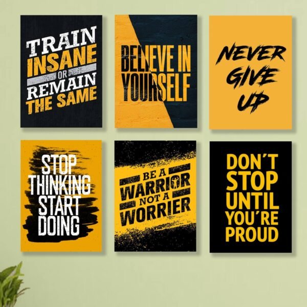 84ca10f0be7d4f32f254e13fc6de075c 6 Pc Wall Decor Cardboard Phototiles With Double Tape For Back Sticking Motivational Gym Quotes