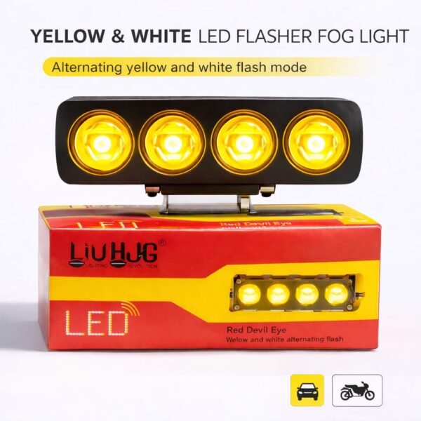 875ab3bfcaeaf879006626718ecb89da 4 Lens Flasher Fog Light 40W – Dual Color White & Yellow LED Strobe Light for Bike & Car (DC 9V–80V)