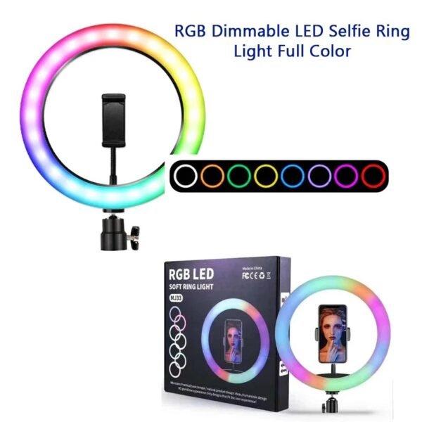 879b4452960d7bffc84505680894ae3d RGB Ringlight 26 CM MJ26 With Mobile Holder Adjustable Lighting For Photography Video Recording Makeup And Live Streaming