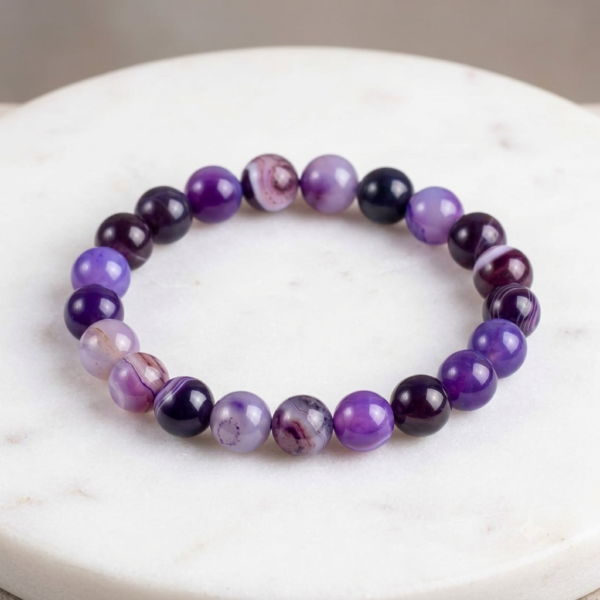 Amythest Stone Braclet - Natural Purple Crystal Healing Quartz Gemstone Stretch Wrist Band