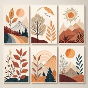 8ba151f32d5ee8da62510765e0b8e94f Hills Moon Sun Leaves Wooden Wall Art – 6 Piece Decorative Frame Set Made With Wooden Stickytile, Size 8x11 Inches Each, Easy To Mount With Double Tape