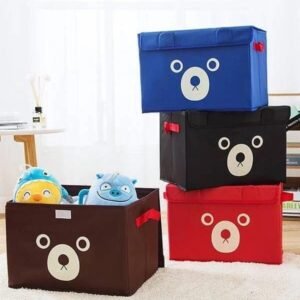 Cute Bear Folding Storage Box with Lid – Collapsible Fabric Clothes & Toy Organizer - Random Color