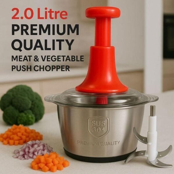 8bca67c426f0ef0855e771414e7e8105 2L Manual Food Chopper | Stainless Steel Push Chopper | Kitchen Multi-purpose Vegetable and Nuts Chopper