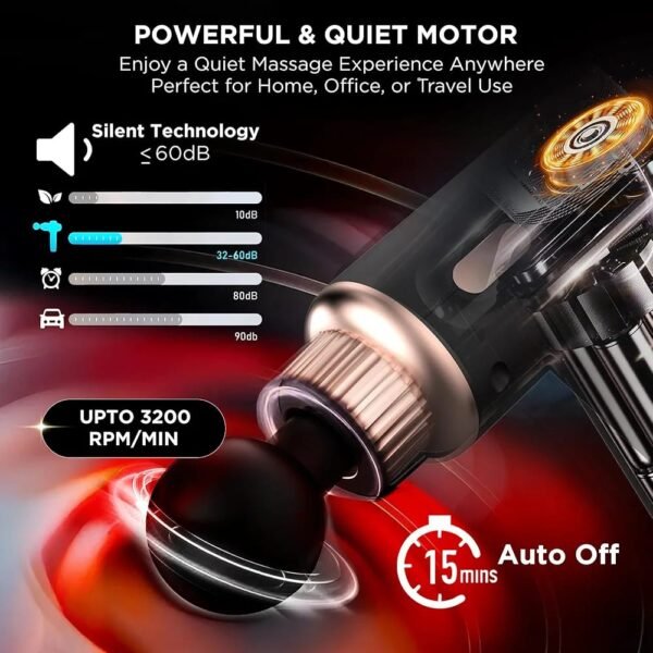 8c82e0c4b52405a25fa1905fe7c8f479 Rechargeable Massage Gun | 3000mAh Battery | 4 Speed Levels | 4 Removable Heads Electric Full Body Gun Massager, Pain Relief Cordless Deep Tissue Massage Machine