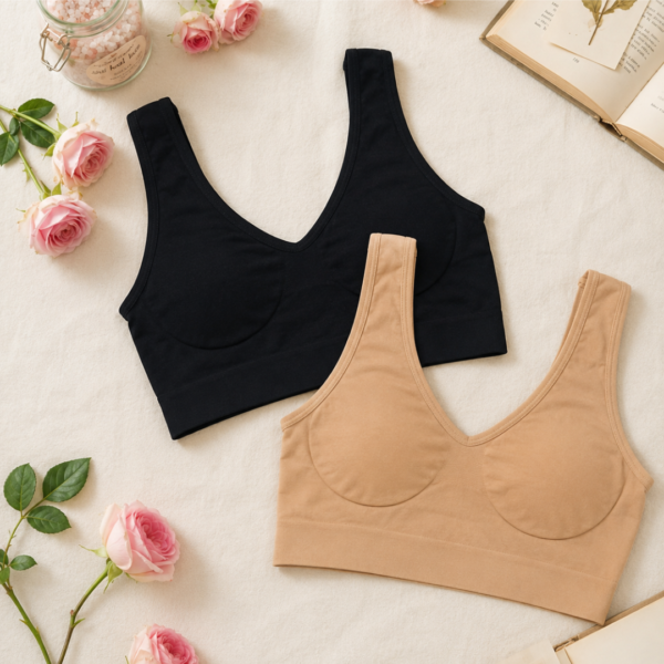 91532b8a230721f3854c57d8ed3a46f1 Women’s Seamless Comfort Air Bra – Non-Padded – 2 Piece Set (1 Black & 1 Skin) – Designed for Everyday Wear