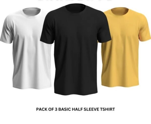 91a7a2254b393b47ecc0d2cda4d04a83 Pack of 3 Premium Half Sleeves Round Neck Plain Color T-Shirts for Men & Boys – Soft Comfortable Fabric