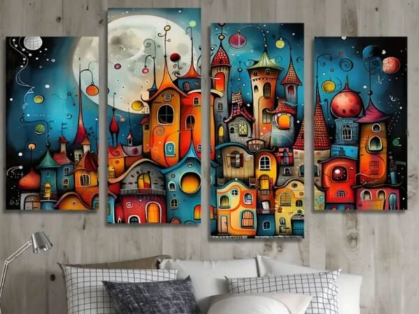 929b5239ea8d7c9a9945808eb0795bde Abstract Fantasy City Wall Art Canvas Set – Colorful Modern Decorative Panels (Size : 2pcs 8*14 & 2pcs 8*16)
