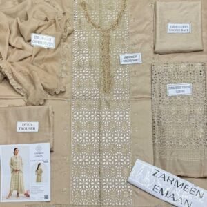 94b4b03b3cd6bb03bbf7293efeb83adf Zarmeen Emaan Article 934 Luxury Embroidered Shirt Front Back Sleeves Neckline Daman Patch Premium Viscose Trouser Pure Bamber Chiffon Dupatta