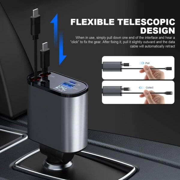 94c8135b7f03bb3209c1807e0729469b 4 In 1 Car Charger 120W Retractable Design Without Light Durable Reliable Fast Charging Compact Practical Choice For Smartphones And Gadgets
