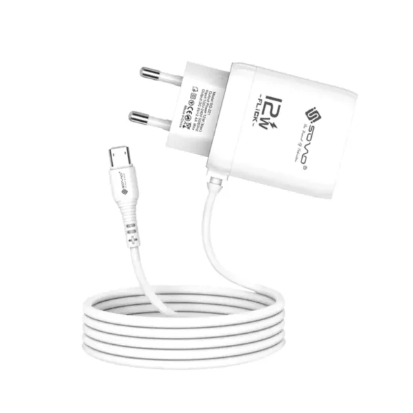 96e5a766a7a1934b46bfa74e6dbaa498 SOVO Flick Series SG-221 12W Fast Charger with Micro & Type-C USB Cable – 2.4A Auto ID Adaptive Charging