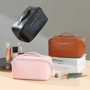 9817bd3e39f4d0468d9f33c36fbf2dcc Large Capacity Travel Cosmetic Bag | Leather Material | Zipper Closure | Makeup & Toiletry Organizer ~ Synthetic leather
