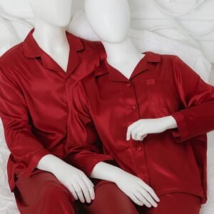9819898bce65ec188798560be429e5d4 Couple Night Suit Silk Satin Pajama Set – Long Sleeve Top & Pants | SKU: DC-C011 (4 Pcs)