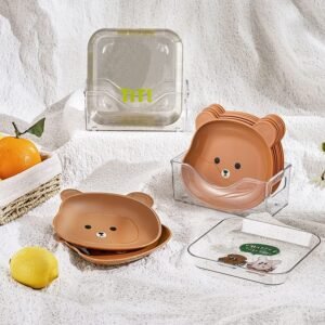 8 Plates With Stand Bear Design Durable Quality Stylish Look Reliable Utility Perfect Choice For Daily Use (Random Color)