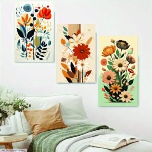 99af10e87164f7c45060d67337ddf7e3 Set of 3 Floral Wall Frames – Wooden Decorative Art in 8x11 & 12x16 Inches with Double Tape for Easy Mounting