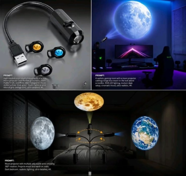9a1bf3af9d41de36c7faee0c37692eed USB Moon & Earth Projector Light with 6 lens & Flexible Gooseneck & Interchangeable Film Slides
