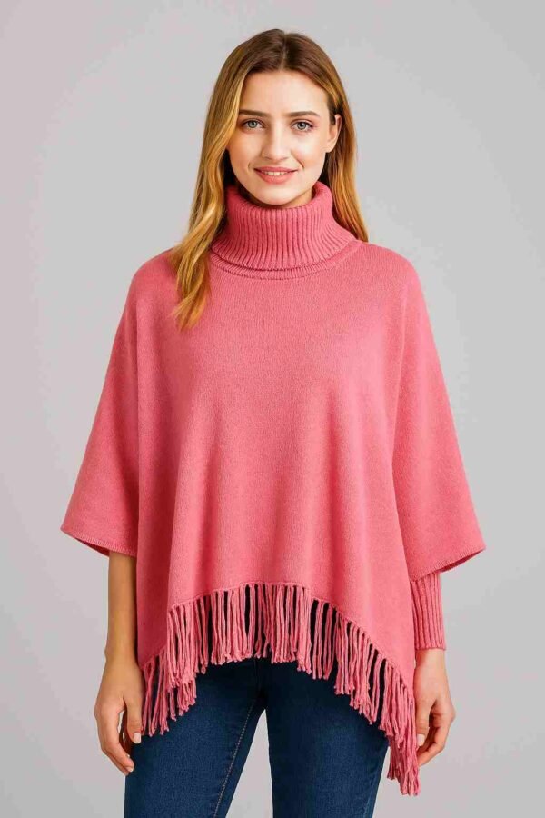 9b297504c05796d7a6c4aafc60bf3fb2 Winter Fleece Poncho with High Neck, Tassel Design & Adjustable Short Sleeves – For Girls/Princess Free Sizes