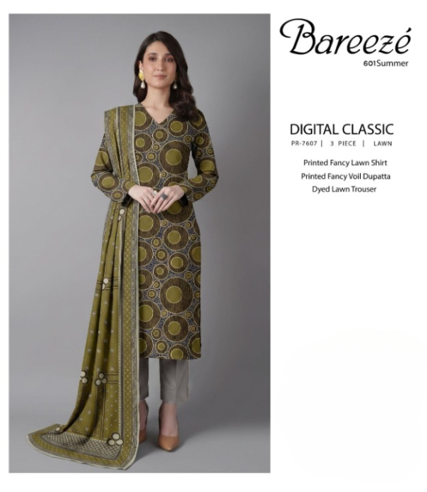 9bb112f851b7b81eef6c50807453ecb2 Bareezé Digital Classic 3-Piece Lawn Unstitched Suit (PR-7607)