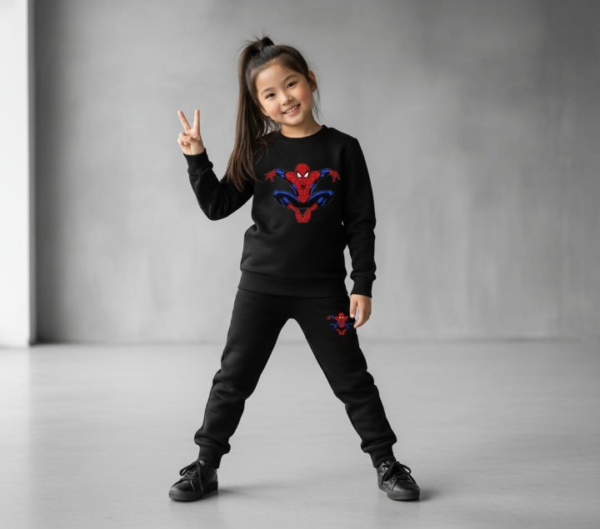 9e02afd66b8c77e00e0dc594d403f9e9 Kids Spider-Man Printed Black & Black Tracksuit Set | Winter Fleece Sweatshirt & Trouser Outfit for Boys & Girls – Warm & Trendy FOR BABY AND KIDS