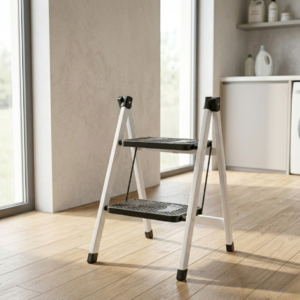 9e2de1af2e6c5026cdbed246521e9626 2-Step Folding Metal Stool Ladder | Compact Safety Step Ladder With Anti-Slip Treads | Frame Metal & Step Plastic - Random Colour