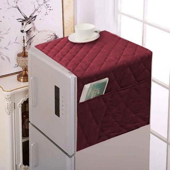 9eb9a7b9e92850655e094356f3087d35 Quilted Plain Refrigerator Cover – Dustproof Fridge Top Protector (random color)