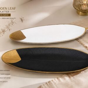 1 PCs Wooden Leaf Platter – Decorative Serving Tray for Snacks, Fruits & Table Display  | Size: 49.5 x 17.8 x 3 cm (Random Color)