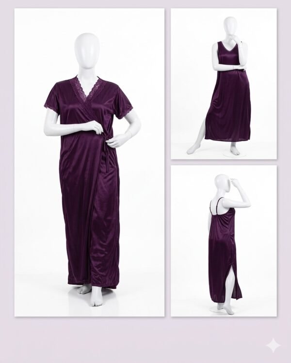 9f09f3bd1a9962a67b1098f02c1441f4 2 Pcs Premium Silk Lace Women's Sleepwear Set Inner & Gown Nightwear (Size Free)