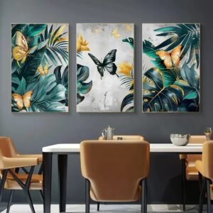 Set of 3 wall art sticky wooden canvas frames for home decore / sticky phototiles