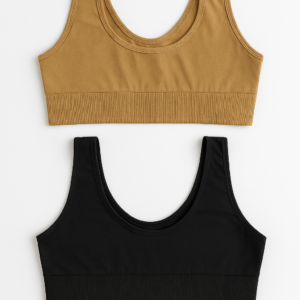 Copilot_20250825_160707 Women's Lycra Sports Bra Set – Black & Skin | Ideal for Gym, Yoga & Daily Comfort (Pack of 2)