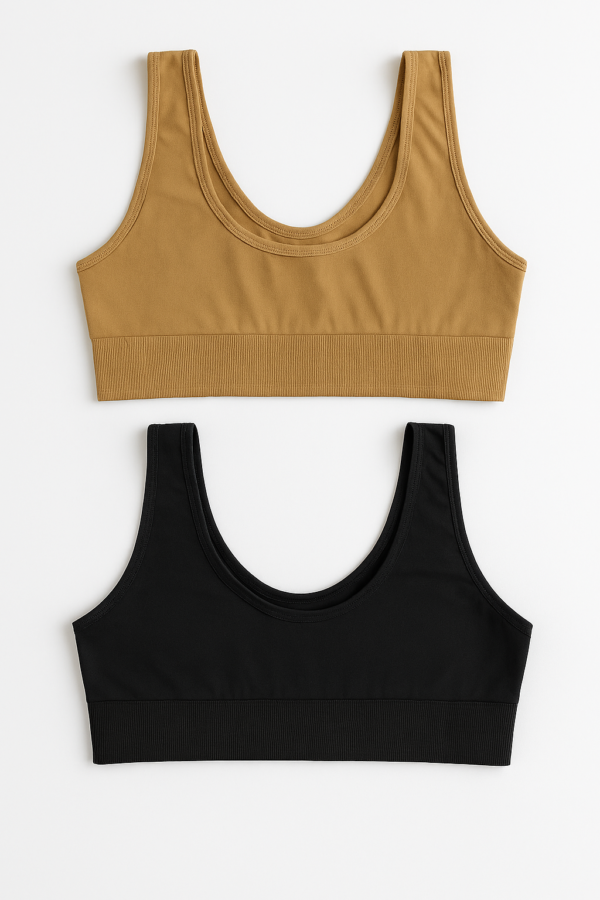 Women's Lycra Sports Bra Set – Black & Skin | Ideal for Gym, Yoga & Daily Comfort (Pack of 2)