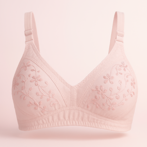 Copilot_20250826_123338 01 PCs Cotton Embroidered Chikan Bra for Women – Soft Breathable Fabric, Floral Design, Adjustable Straps, 2-Hook Closure, Daily Wear