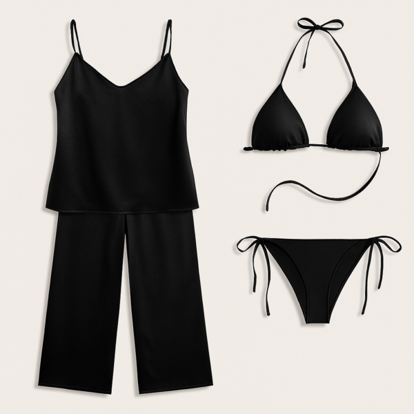 Copilot_20250829_182704 Satin Silk Camisole & Pajama with Bikini Set – Dual Style Nightwear for Women (DC-4003)