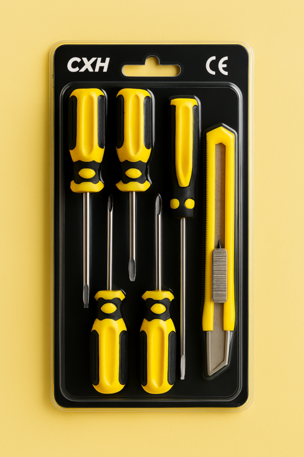 Set of 5 Screwdrivers & 1 Cutter – High Quality Hand Tool Kit with 2 Straight, 3 Cross Screwdrivers & Sharp Cutter for Household and DIY Use