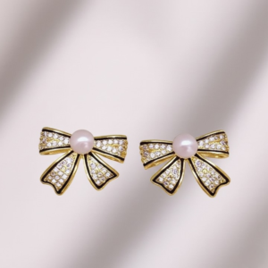 Gemini_Generated_Image_23oo3823oo3823oo_cleanup PJT-995 Bow Shape Zircon Pearl Earrings for Women – Korean Style Jewelry with Sparkling Zircon & Classic Pearl Center | Available in Golden & Silver | Perfect Gift for Parties, Weddings & Everyday Fashion