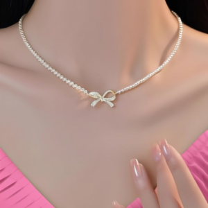 Gemini_Generated_Image_nhzgeinhzgeinhzg_cleanup PQT-992 - Bow Shape Pearl Pendant Necklace for Women – Dainty Jewelry with Sparkling Bow Design | Available in Silver & Golden Finish | Perfect Gift for Weddings, Parties & Everyday Glamour