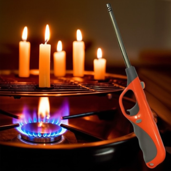Electronic Refillable Gas Lighter for Kitchen, Stove, Candle, Camping, and Outdoor Use – Durable Butane Ignition with Easy Refill Design, Portable and Eco-Friendly Multipurpose Flame Lighter for Cooking, Grills, Fireplaces, and Travel (Random Color)