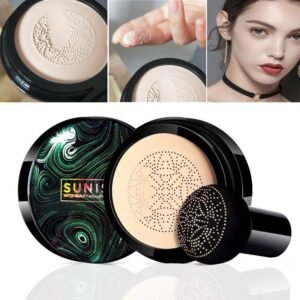 SUNISA Waterproof Mushroom Head Air Cushion Foundation – BB & CC Cream with Moisturizing Liquid Base and Sponge Applicator