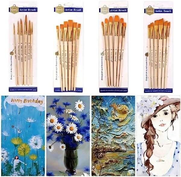 Pack of 6 Professional Angular Brush Set for Artists – Wooden Handle & Ultra-Soft Tapered Bristles | Multi-Purpose Brushes for Painting, Designing, Calligraphy & Craft | Ideal for Acrylic, Oil & Watercolors