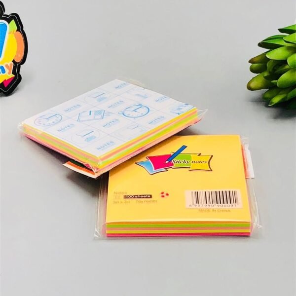 WhatsApp-Image-2025-08-22-at-6.47.42-PM-1 3x3 Inches Sticky Notes Pack – 100 Sheets Per Pad, Strong Adhesive Backing, Easy to Write On, Peel-Off Convenience, Perfect for Home, Office, and School Use (Random Color)