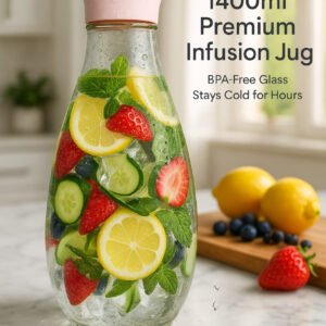 1400ml Hard Glass Water Jug with Lid – Heat-Resistant Pitcher for Water, Juice, Iced Tea, Milk & Beverages