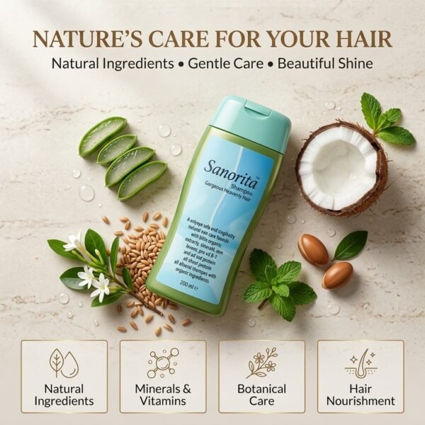 a16cb88daaacda30ebc71a1427677c92 Sanorita Shampoo Natural Care For Gorgeous Heavenly Hair - Hair Care Accessory Designed For Scalp Cleansing And Daily Grooming Routine - 200ML