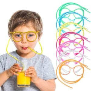 Funny Silly Straw Glasses for Kids and Adults - Creative Flexible Drinking Straw Eyeglasses Fun Party Accessory (Random Color)