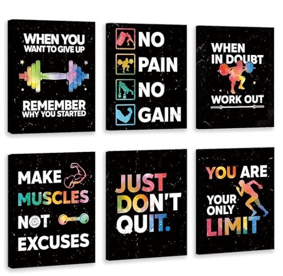 set of 6 Motivational sticky canvas frames for wall decore / sticky phototiles for office and home workplace