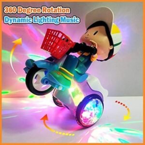 Musical Stunt Tricycle Toy Bike for Kids with 360° Rotation, 3D Flashing Lights, Music & Bump and Go Action
