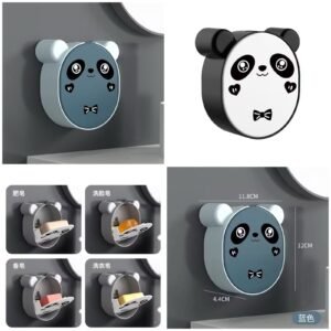 a68405f3dfcc225764f9a0f07456f253 Wall Mounted Cute Panda Soap Dish Holder – Punch-Free Plastic Soap Box Rack for Bathroom & Kitchen Storage (Random color)